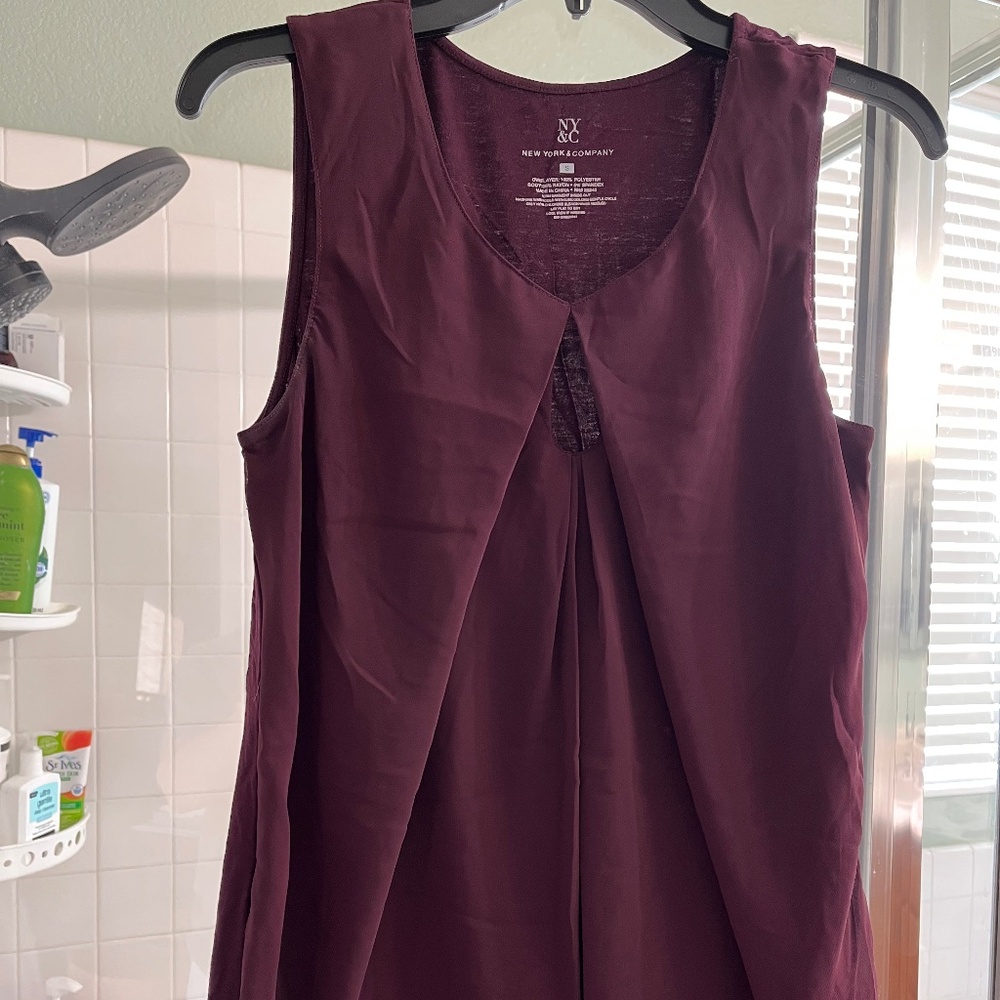 Burgundy flows tank with keyhole opening and sheer top layer